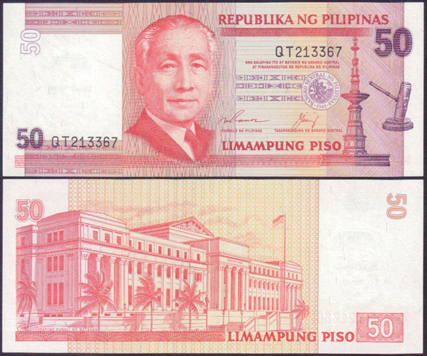 1987-94 Philippines 50 Piso (P.171c) Unc L001880